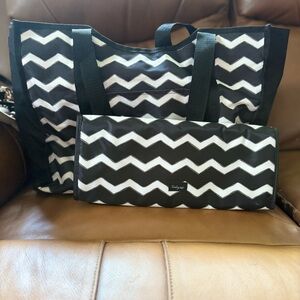Thirty-One Black and White Chevron Tote Bag